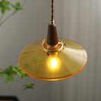 Contemporary Nordic Round Wood Iron Glass 1-Light Pendant Light For Living Room