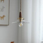 Contemporary Nordic Round Wood Iron Glass 1-Light Pendant Light For Living Room