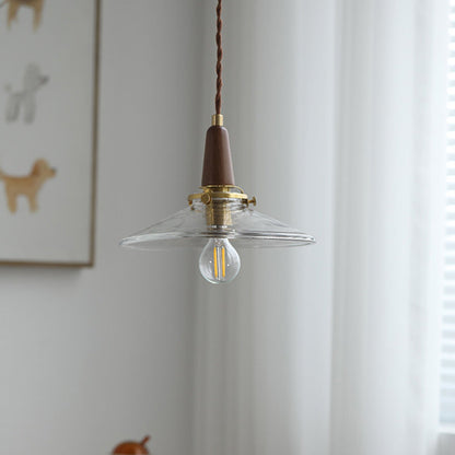 Contemporary Nordic Round Wood Iron Glass 1-Light Pendant Light For Living Room