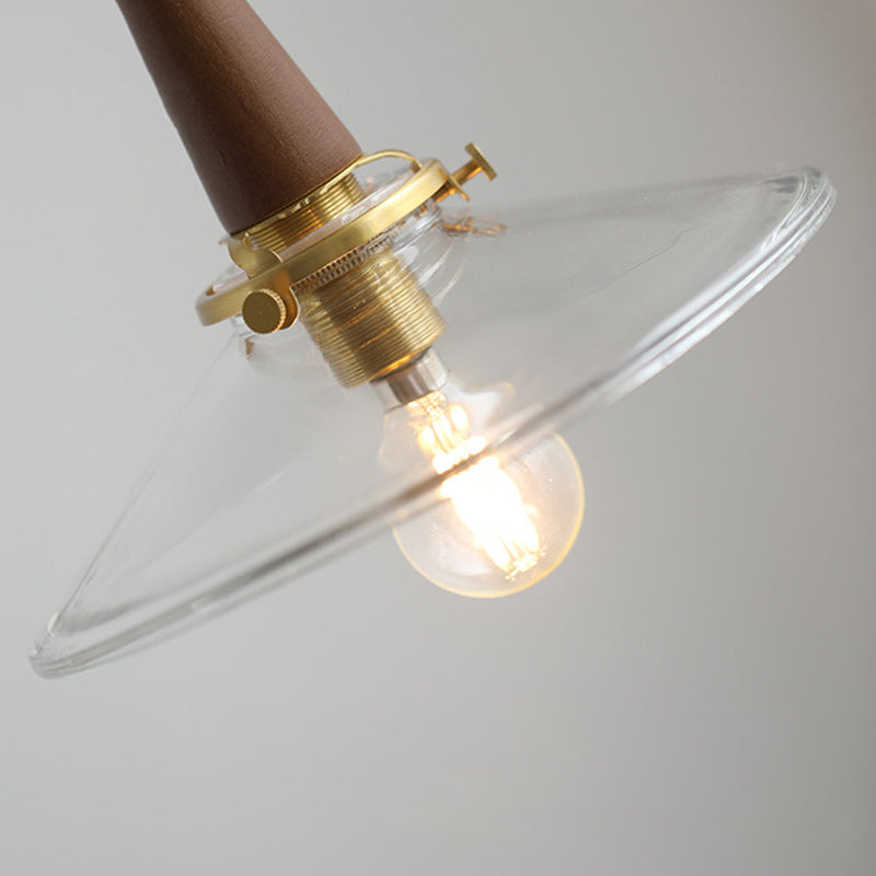 Contemporary Nordic Round Wood Iron Glass 1-Light Pendant Light For Living Room