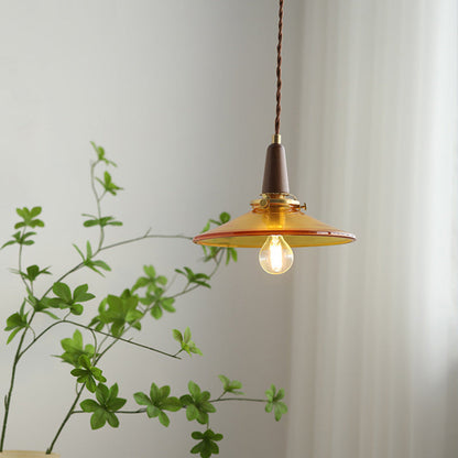 Contemporary Nordic Round Wood Iron Glass 1-Light Pendant Light For Living Room