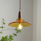 Contemporary Nordic Round Wood Iron Glass 1-Light Pendant Light For Living Room