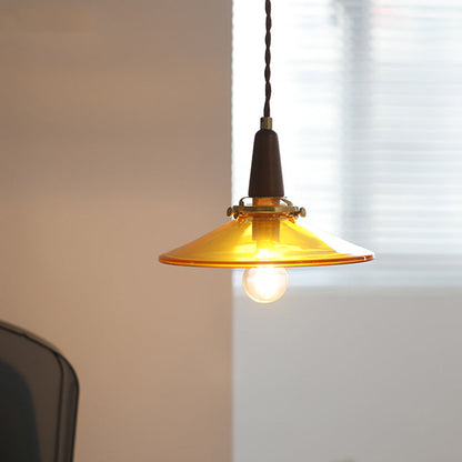 Contemporary Nordic Round Wood Iron Glass 1-Light Pendant Light For Living Room