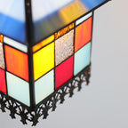 Traditional Japanese Rectangular Copper Glass 1-Light Pendant Light For Living Room
