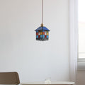 Traditional Japanese Rectangular Copper Glass 1-Light Pendant Light For Living Room