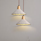 Traditional Japanese Cone Wood Cement 1-Light Pendant Light For Living Room