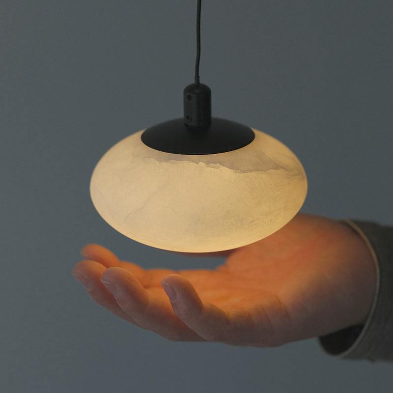 Contemporary Nordic Oval Iron Stone 1-Light Pendant Light For Living Room