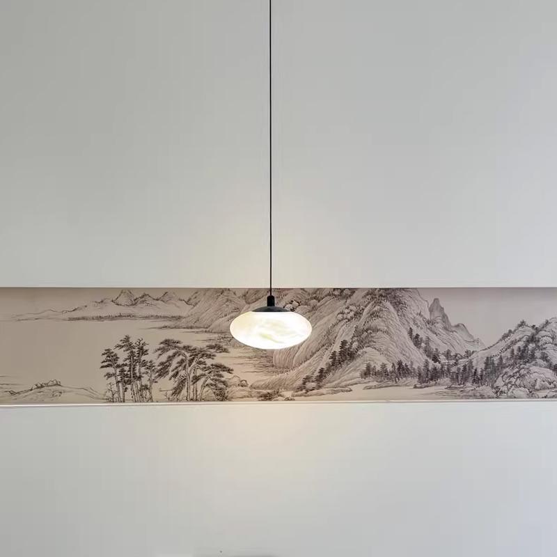 Contemporary Nordic Oval Iron Stone 1-Light Pendant Light For Living Room