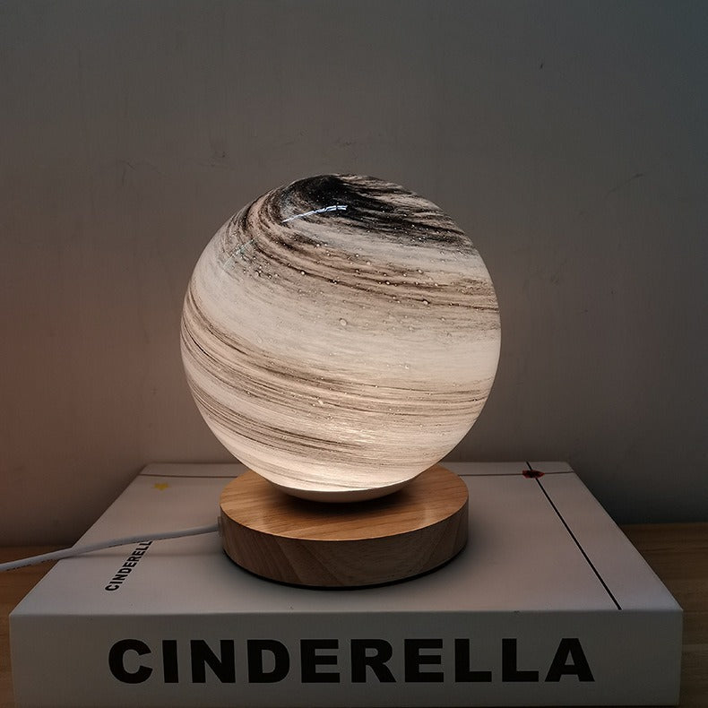 Contemporary Creative Globe Wood Glass LED Table Lamp For Living Room Lumendat