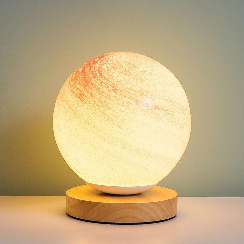 Contemporary Creative Globe Wood Glass LED Table Lamp For Living Room Lumendat