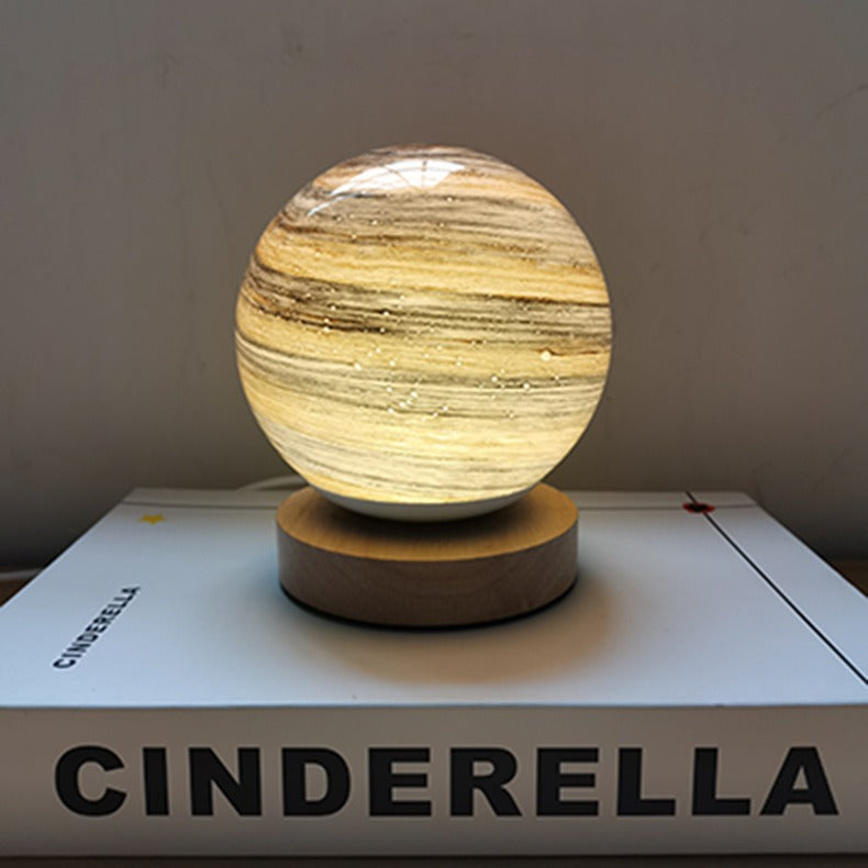 Contemporary Creative Globe Wood Glass LED Table Lamp For Living Room Lumendat