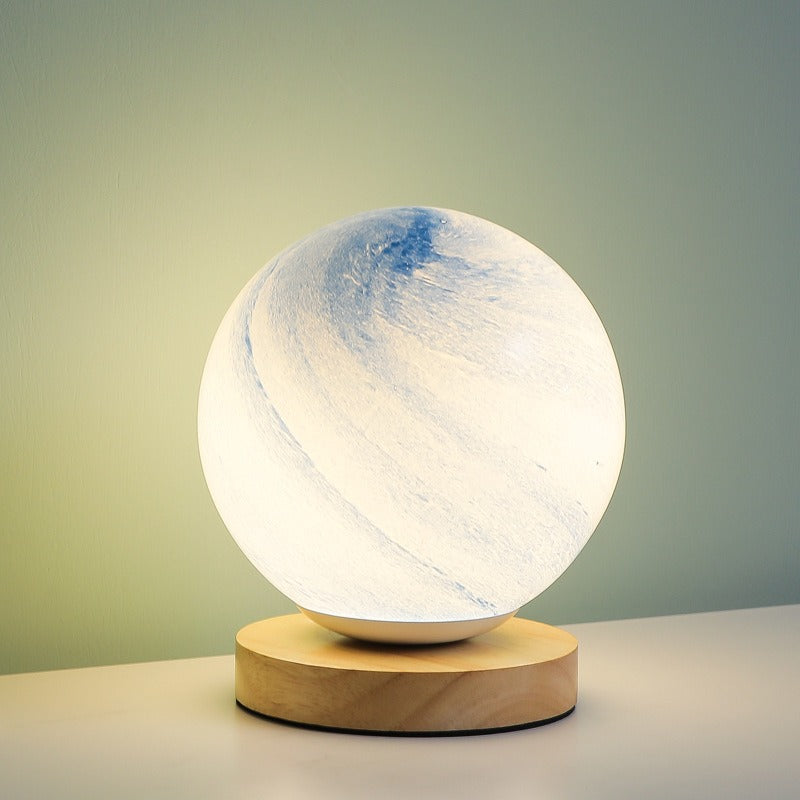 Contemporary Creative Globe Wood Glass LED Table Lamp For Living Room Lumendat