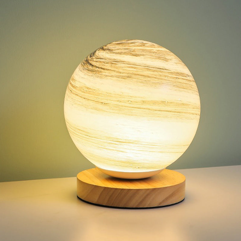 Contemporary Creative Globe Wood Glass LED Table Lamp For Living Room Lumendat