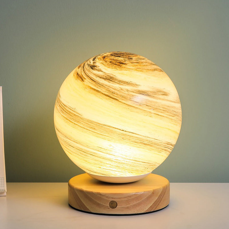 Contemporary Creative Globe Wood Glass LED Table Lamp For Living Room Lumendat