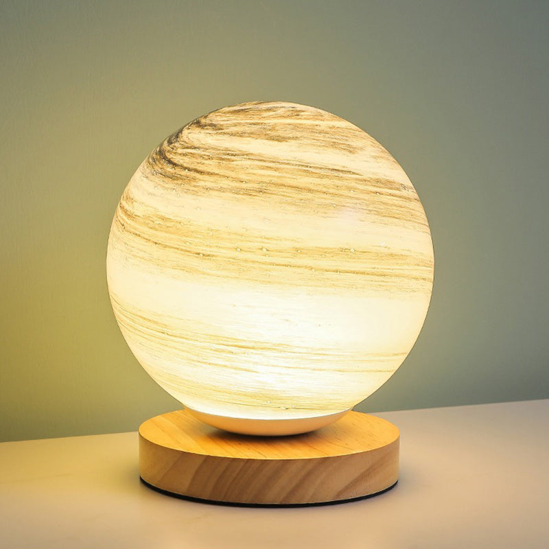 Contemporary Creative Globe Wood Glass LED Table Lamp For Living Room Lumendat