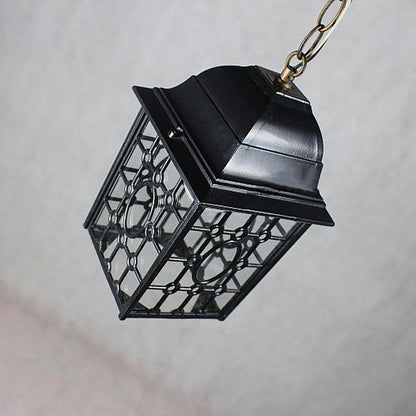 Traditional Chinese Rectangular Iron Fabric 1-Light Pendant Light For Living Room