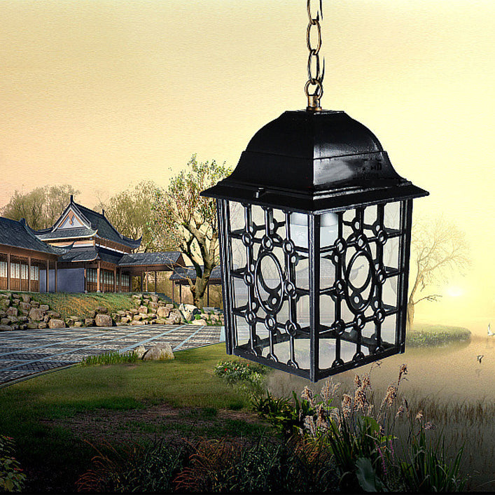 Traditional Chinese Rectangular Iron Fabric 1-Light Pendant Light For Living Room
