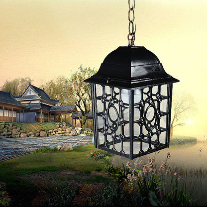 Traditional Chinese Rectangular Iron Fabric 1-Light Pendant Light For Living Room