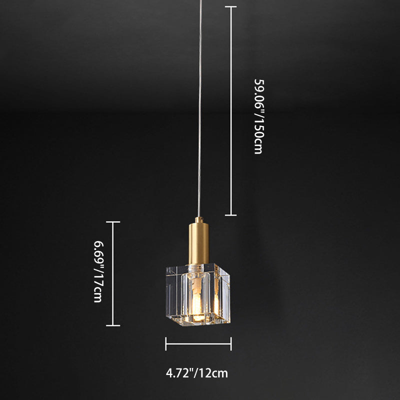 Contemporary Scandinavian Column Copper Crystal 1-Light Pendant Light For Living Room