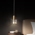 Contemporary Scandinavian Column Copper Crystal 1-Light Pendant Light For Living Room
