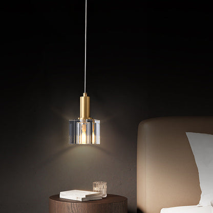 Contemporary Scandinavian Column Copper Crystal 1-Light Pendant Light For Living Room