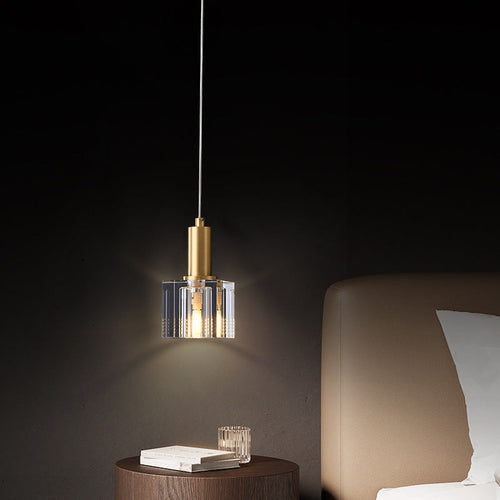 Contemporary Scandinavian Column Copper Crystal 1-Light Pendant Light For Living Room