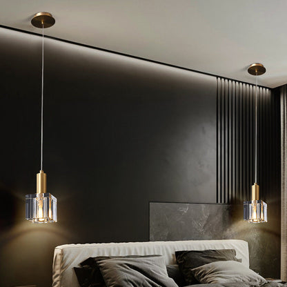 Contemporary Scandinavian Column Copper Crystal 1-Light Pendant Light For Living Room