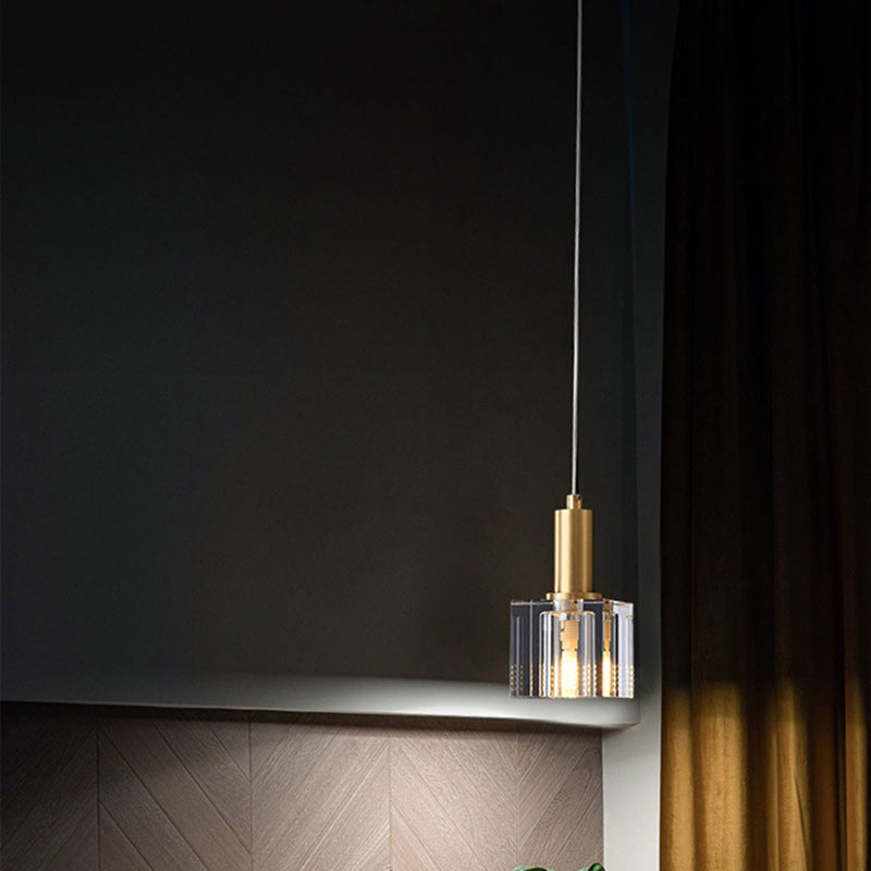 Contemporary Scandinavian Column Copper Crystal 1-Light Pendant Light For Living Room
