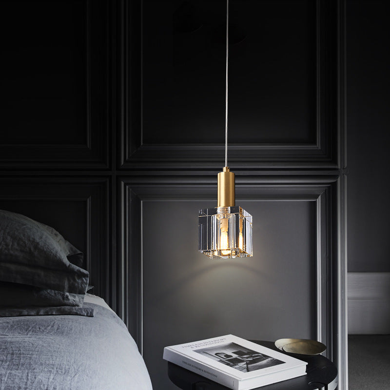 Contemporary Scandinavian Column Copper Crystal 1-Light Pendant Light For Living Room