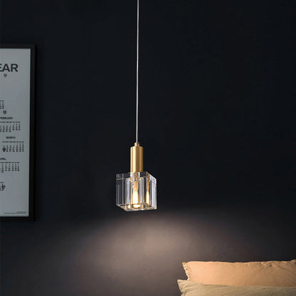 Contemporary Scandinavian Column Copper Crystal 1-Light Pendant Light For Living Room