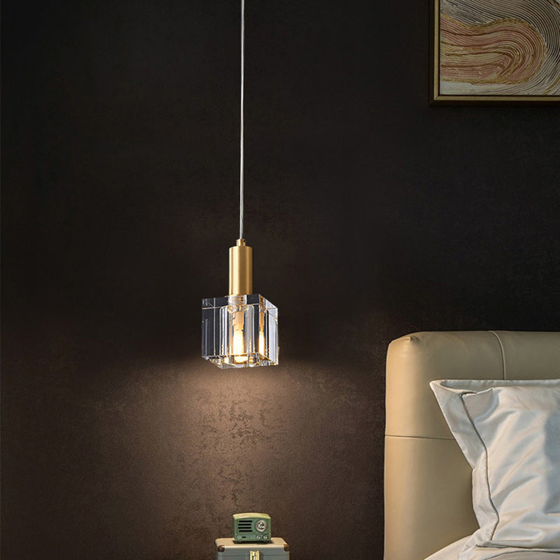 Contemporary Scandinavian Column Copper Crystal 1-Light Pendant Light For Living Room