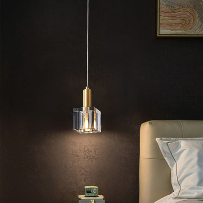 Contemporary Scandinavian Column Copper Crystal 1-Light Pendant Light For Living Room