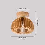 Traditional Japanese Round Iron Wood 1-light Semi-flush Mount Ceiling Light for Living Room