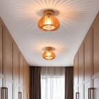 Traditional Japanese Round Iron Wood 1-light Semi-flush Mount Ceiling Light for Living Room