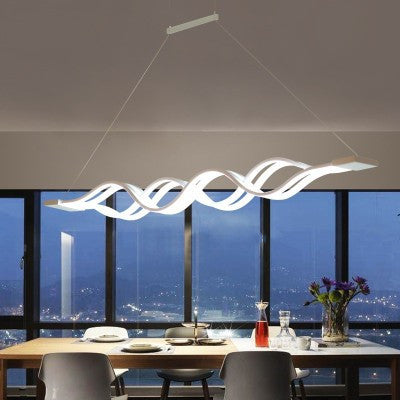 Modern Minimalist Double Loop Wave Aluminum Metal Silicone LED Island Light Chandelier for Dining Room