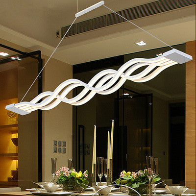 Modern Minimalist Double Loop Wave Aluminum Metal Silicone LED Island Light Chandelier for Dining Room BulbSquare