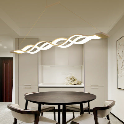 Modern Minimalist Double Loop Wave Aluminum Metal Silicone LED Island Light Chandelier for Dining Room