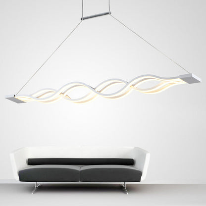 Modern Minimalist Double Loop Wave Aluminum Metal Silicone LED Island Light Chandelier for Dining Room