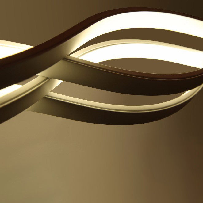 Modern Minimalist Double Loop Wave Aluminum Metal Silicone LED Island Light Chandelier for Dining Room BulbSquare
