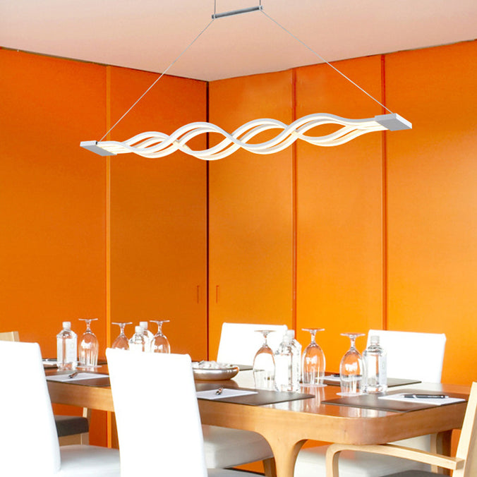 Modern Minimalist Double Loop Wave Aluminum Metal Silicone LED Island Light Chandelier for Dining Room