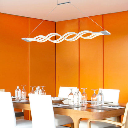 Modern Minimalist Double Loop Wave Aluminum Metal Silicone LED Island Light Chandelier for Dining Room