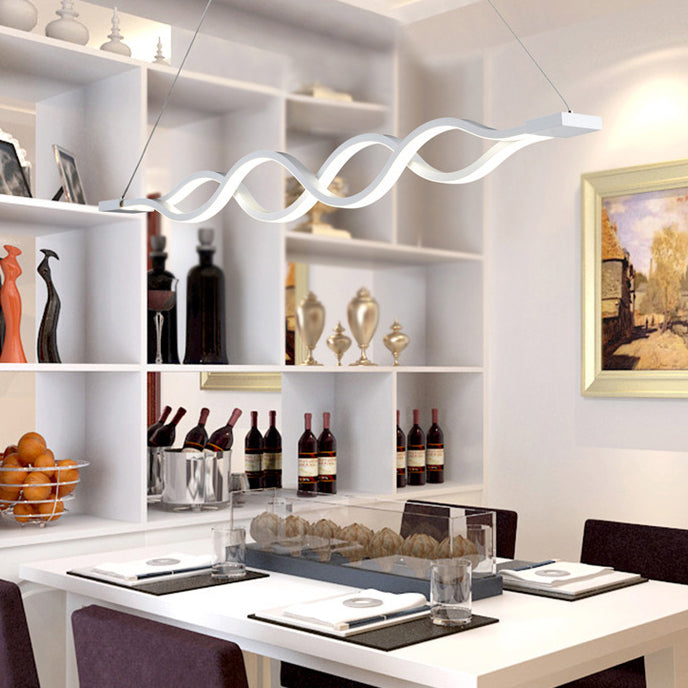 Modern Minimalist Double Loop Wave Aluminum Metal Silicone LED Island Light Chandelier for Dining Room BulbSquare