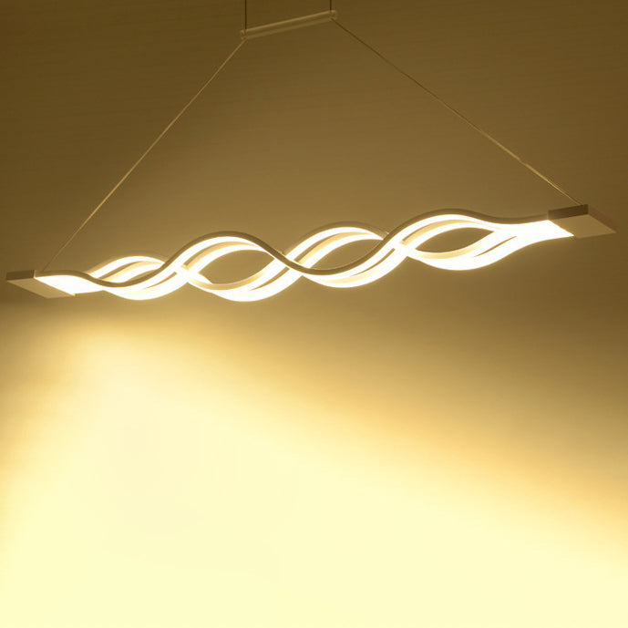 Modern Minimalist Double Loop Wave Aluminum Metal Silicone LED Island Light Chandelier for Dining Room BulbSquare