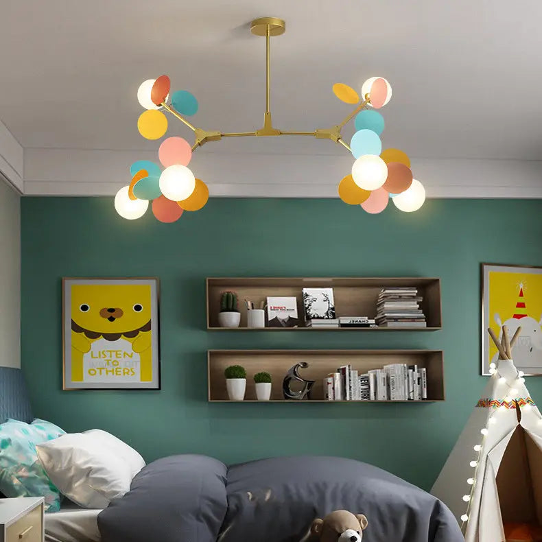 Contemporary Nordic Metal Acrylic Colorful Flower Branch Round Glass Ball 5/6/8/10/12/15 Light Chandelier for Living Room Lumendat