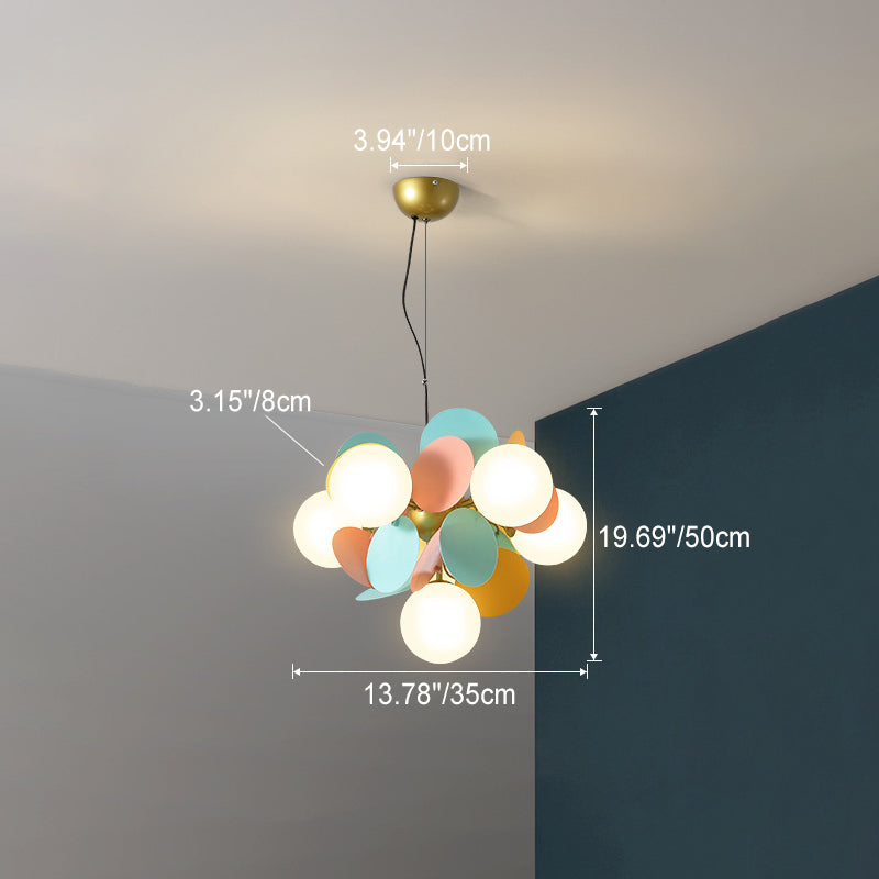 Contemporary Nordic Metal Acrylic Colorful Flower Branch Round Glass Ball 5/6/8/10/12/15 Light Chandelier for Living Room