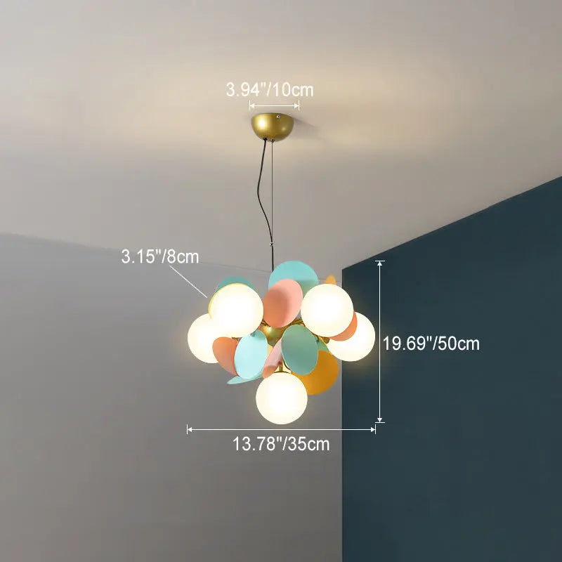 Contemporary Nordic Metal Acrylic Colorful Flower Branch Round Glass Ball 5/6/8/10/12/15 Light Chandelier for Living Room Lumendat
