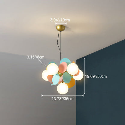 Contemporary Nordic Metal Acrylic Colorful Flower Branch Round Glass Ball 5/6/8/10/12/15 Light Chandelier for Living Room