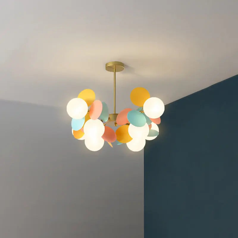 Contemporary Nordic Metal Acrylic Colorful Flower Branch Round Glass Ball 5/6/8/10/12/15 Light Chandelier for Living Room Lumendat
