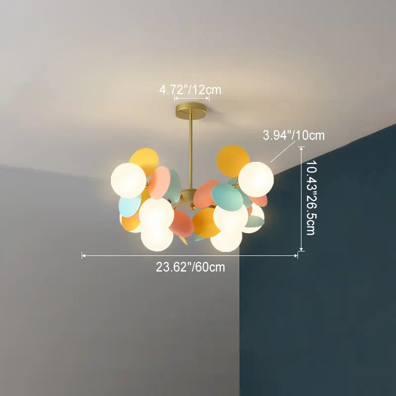 Contemporary Nordic Metal Acrylic Colorful Flower Branch Round Glass Ball 5/6/8/10/12/15 Light Chandelier for Living Room Lumendat