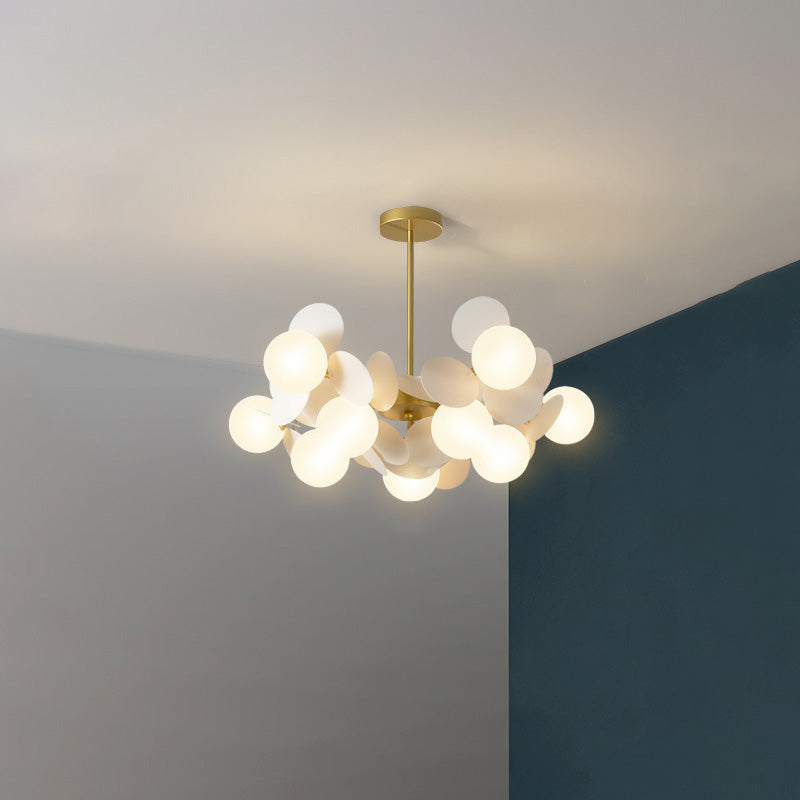 Contemporary Nordic Metal Acrylic Colorful Flower Branch Round Glass Ball 5/6/8/10/12/15 Light Chandelier for Living Room